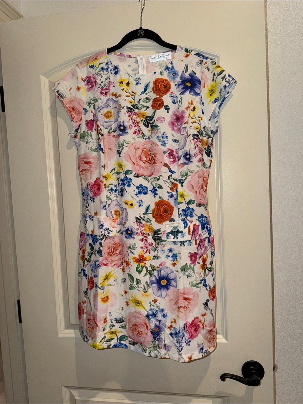 Girls' Floral Cap-Sleeve Dress in White and Multicolor